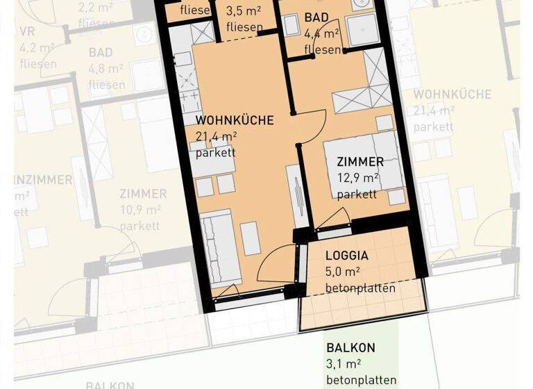 Wohnung zum Kauf - Erstbezug 326.500 € 2 Zimmer 46,1 m² 1. Geschoss frei ab 30.06.2028 Wulzendorfstraße 101 Wien 1220