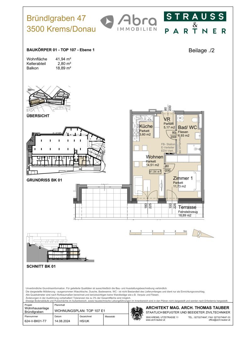 Terrassenwohnung zur Miete 668 € 2 Zimmer 41,9 m²<br/>Wohnfläche 1.<br/>Geschoss 01.02.2025<br/>Verfügbarkeit Bründlgraben 45 Krems an der Donau Krems an der Donau 3500