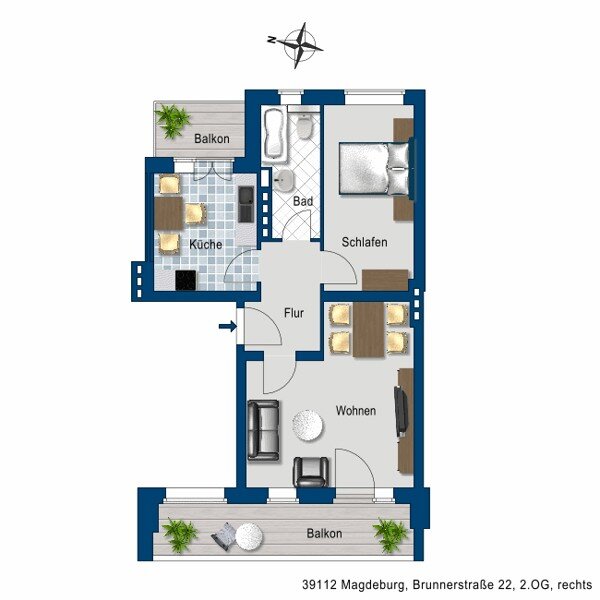 Wohnung zur Miete 353 € 2 Zimmer 57,4 m²<br/>Wohnfläche 2.<br/>Geschoss 23.12.2024<br/>Verfügbarkeit Brunnerstr. 22 Jordanstraße Magdeburg 39112