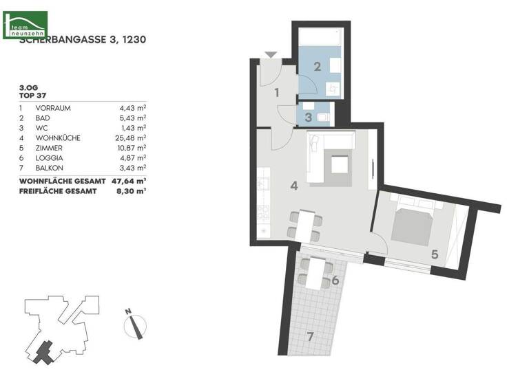 Wohnung zur Miete 732 € 2 Zimmer 47,6 m² 3. Geschoss frei ab 01.05.2026 Scherbangasse 3 Wien 1230