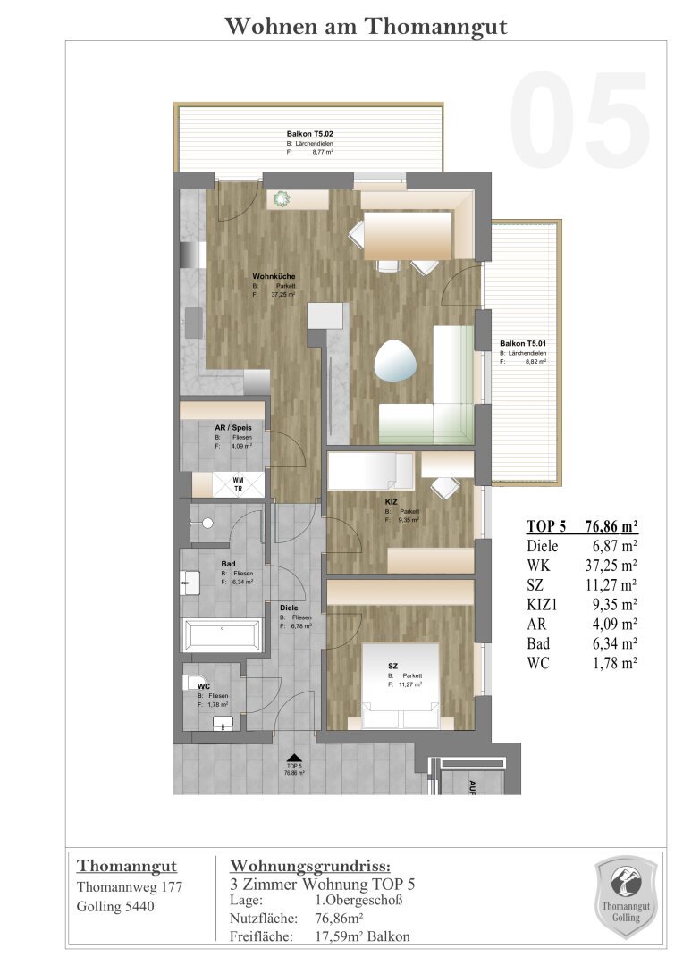 Wohnung zum Kauf provisionsfrei 536.000 € 3 Zimmer 77,1 m²<br/>Wohnfläche 1.<br/>Geschoss Golling an der Salzach 5440