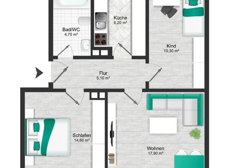 Wohnung zum Kauf 315.000 € 3 Zimmer 59 m²<br/>Wohnfläche 1.<br/>Geschoss Aussiger Str. 1 Dachau Dachau 85221