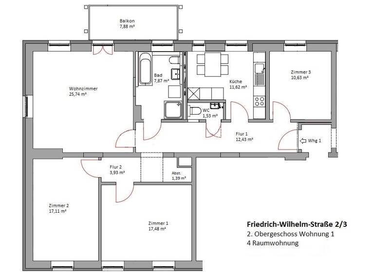 Wohnung zur Miete 1.098 € 4 Zimmer 109,8 m² 2. Geschoss frei ab sofort Fr.-Wilhelm-Str. 2 Neustrelitz 17235