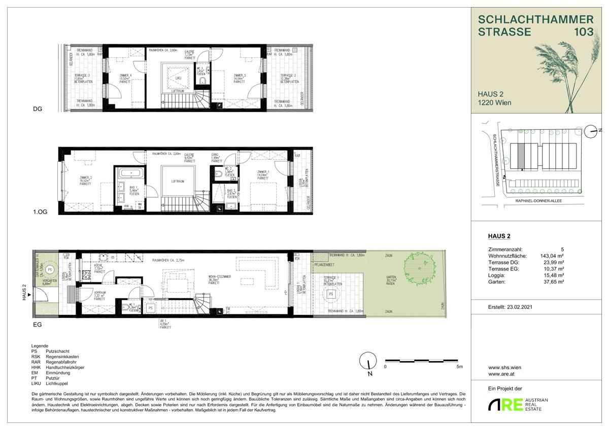 Reihenmittelhaus zur Miete 2.145 € 5 Zimmer 143 m²<br/>Wohnfläche Wien 1220