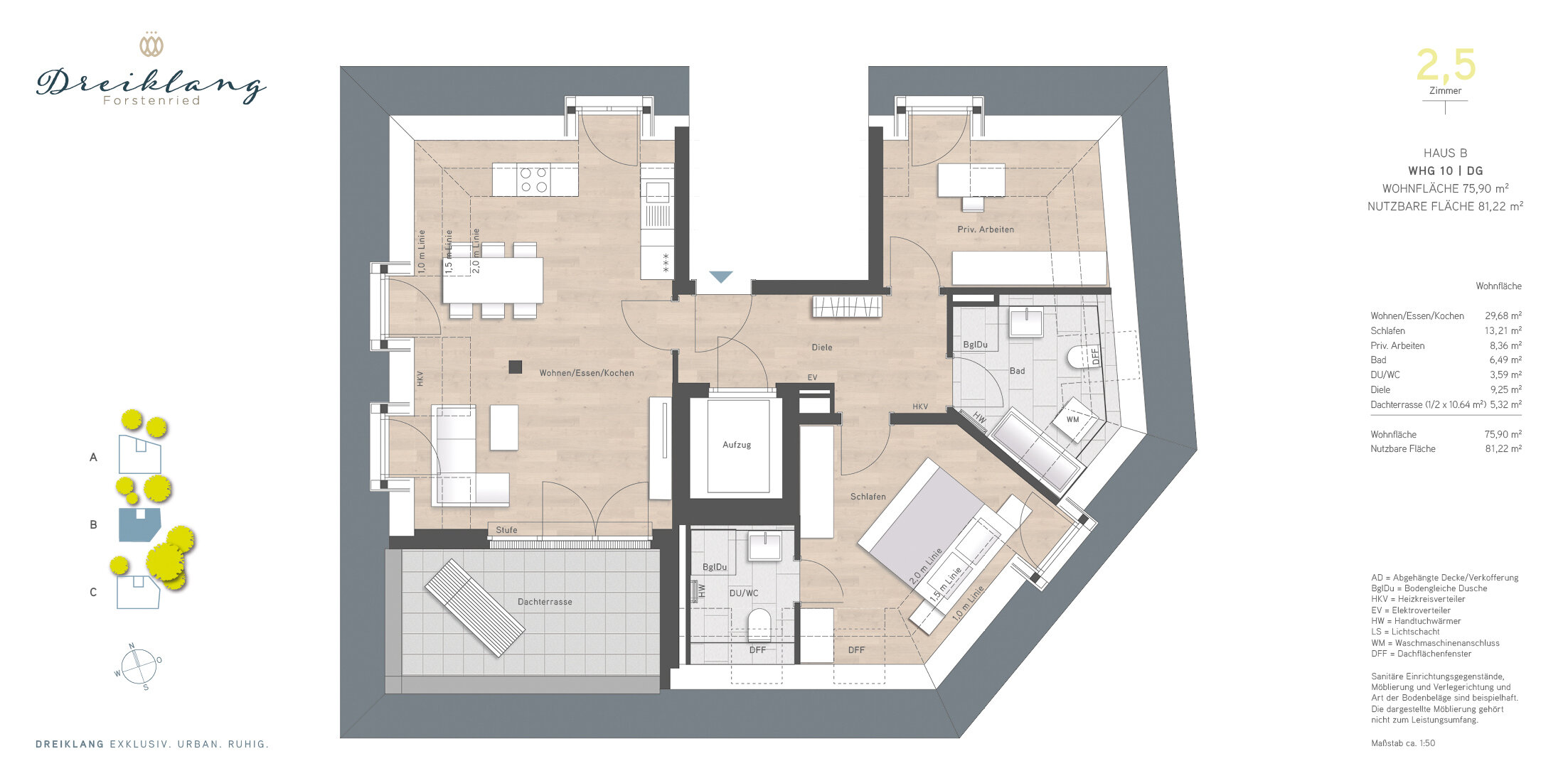 Wohnung zum Kauf provisionsfrei 969.900 € 3 Zimmer 75,9 m²<br/>Wohnfläche 2.<br/>Geschoss Bauweberstraße 1c Forstenried München 81476