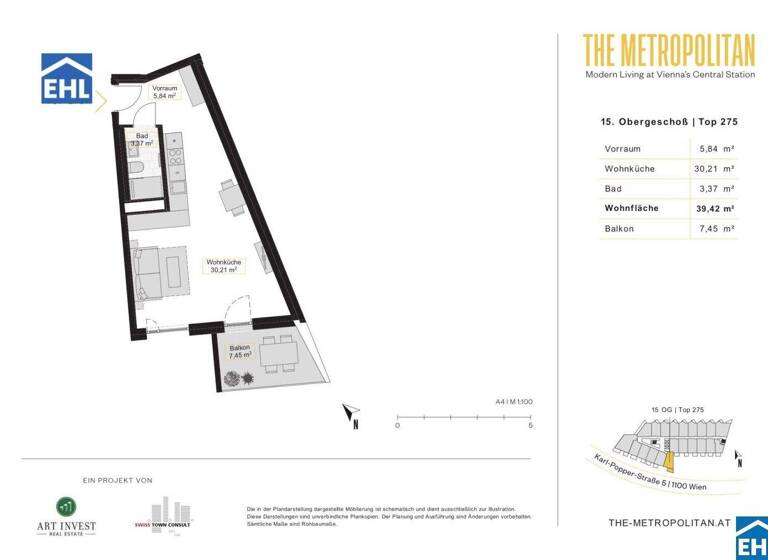 Studio zur Miete 722 € 1 Zimmer 39,4 m² 15. Geschoss Wien 1100