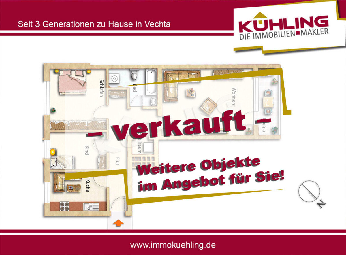 Wohnung zum Kauf 169.000 € 3 Zimmer 82 m²<br/>Wohnfläche EG<br/>Geschoss Stadtkern Vechta 49377