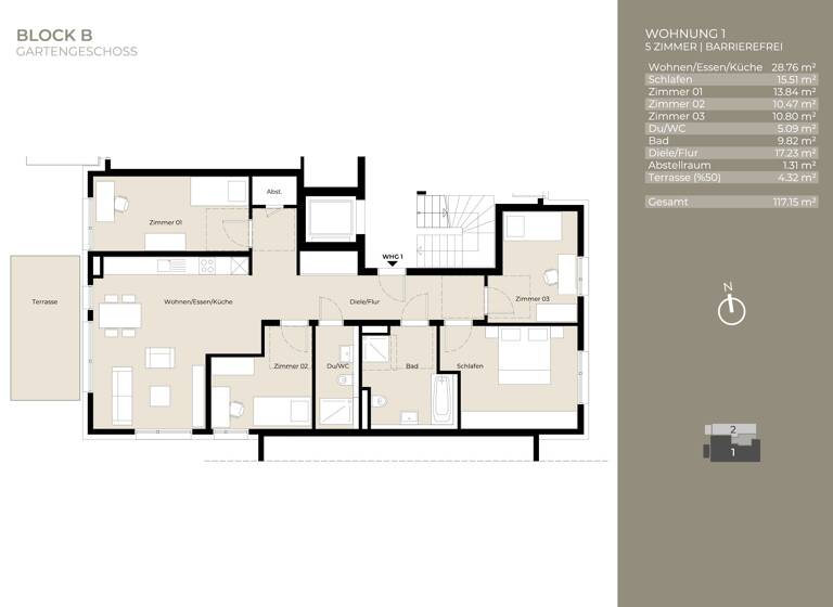 Wohnung zur Miete 2.195 € 5 Zimmer 117,2 m²<br/>Wohnfläche ab sofort<br/>Verfügbarkeit Plieningen Stuttgart 70599