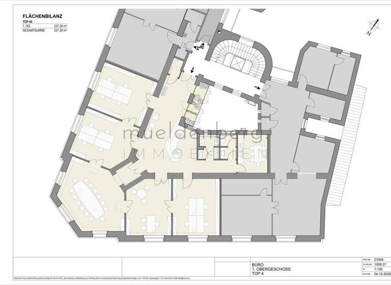 Büro zur Miete 4.290 € 5 Zimmer 237,4 m² Bürofläche Wien 1040