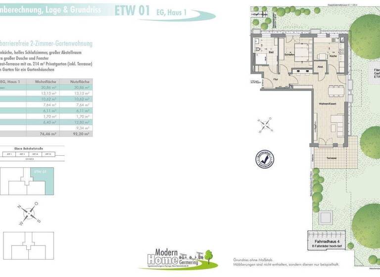 Wohnung zur Miete 1.660 € 2 Zimmer 76,5 m² EG Obere Bahnhofstr. 32 Germering 82110