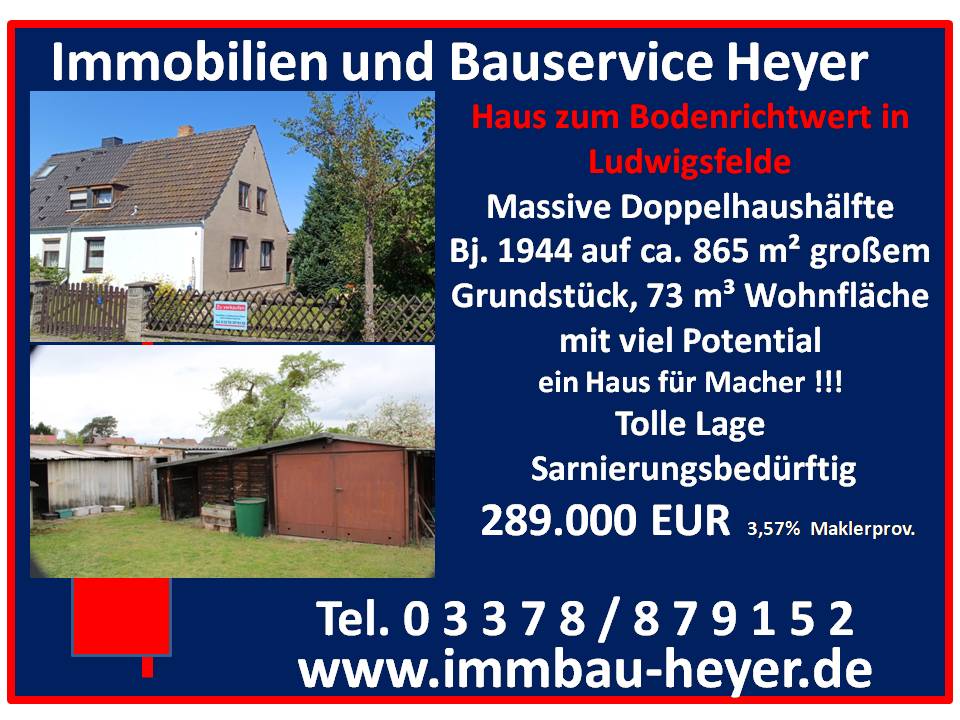 Haus zum Kauf 289.000 € 4 Zimmer 73 m²<br/>Wohnfläche 865 m²<br/>Grundstück ab sofort<br/>Verfügbarkeit Ludwigsfelde Ludwigsfelde 14974