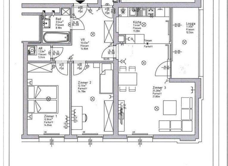 Wohnung zur Miete 1.073 € 3 Zimmer 78,1 m² 6. Geschoss Arsenal 7 Wien 1030