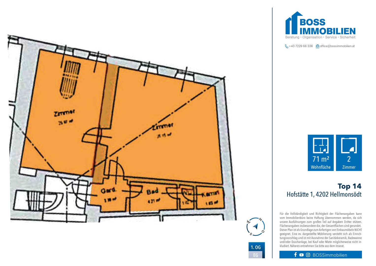 Wohnung zur Miete 441 € 2 Zimmer 71 m²<br/>Wohnfläche 1.<br/>Geschoss ab sofort<br/>Verfügbarkeit Hofstätte 1 Hellmonsödt 4202