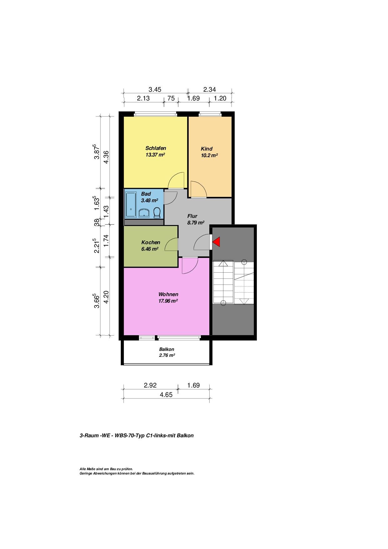 Wohnung zur Miete 390 € 3 Zimmer 62,9 m²<br/>Wohnfläche 4.<br/>Geschoss Hufelandstr. 41 Stadtgebiet Ost Neubrandenburg 17036