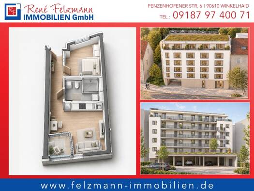 Wohnung zum Kauf - Erstbezug provisionsfrei als Kapitalanlage geeignet 259.500 € 2 Zimmer 41,6 m² Schweinau Nürnberg 90441