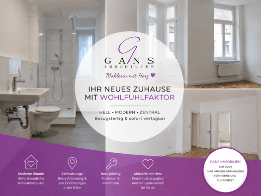 Wohnung zur Miete 580 € 1 Zimmer Geschoss 1/2 frei ab 01.11.2026 Overhofstraße 17 Wanne Herne 44649