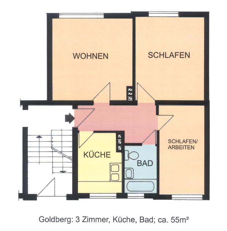 Wohnung zur Miete 480 € 3 Zimmer 55 m²<br/>Wohnfläche EG<br/>Geschoss Fontanestraße 6 Fasanenhof Kassel 34125