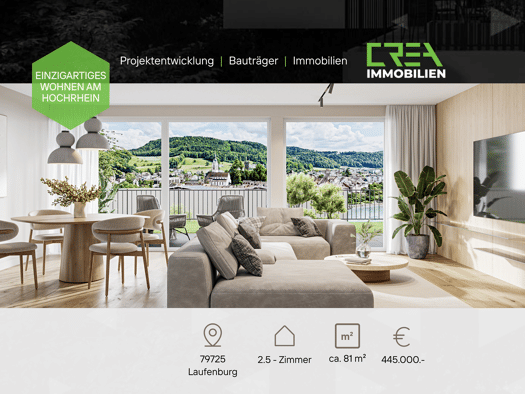Wohnung zum Kauf - Neubau provisionsfrei 445.000 € 2,5 Zimmer 81,2 m² EG frei ab sofort Säckinger Straße 9 Laufenburg Laufenburg (Baden) 79725
