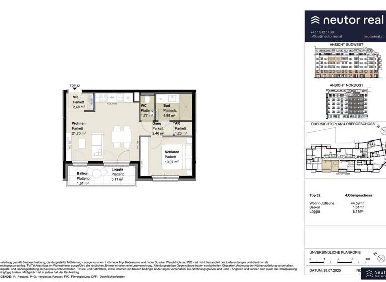 Wohnung zur Miete - Erstbezug 800 € 2 Zimmer 49,7 m² 4. Geschoss frei ab 01.05.2026 Grillgasse Wien 1110