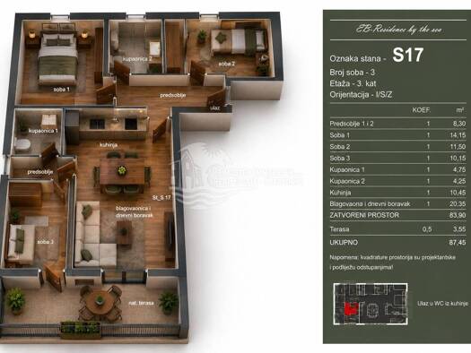 Wohnung zum Kauf 387.290 € 4 Zimmer 87 m² Geschoss 3/4 Trogir Trogir 21220