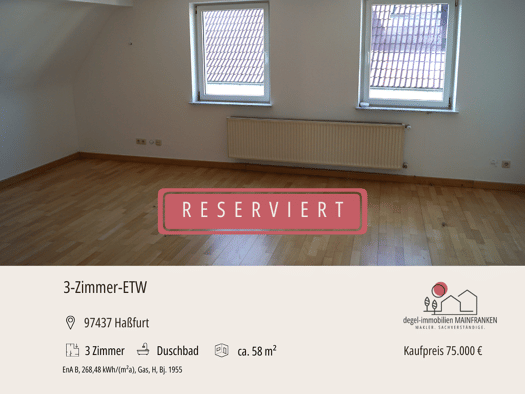 Wohnung zum Kauf 75.000 € 3 Zimmer 58 m² frei ab sofort Haßfurt 97437