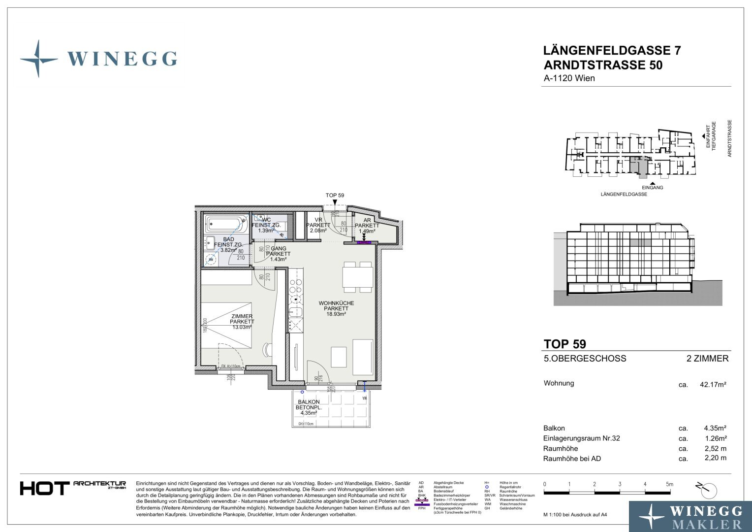 Wohnung zum Kauf provisionsfrei 292.100 € 2 Zimmer 42,2 m²<br/>Wohnfläche 5.<br/>Geschoss Arndtstraße 50 Wien 1120