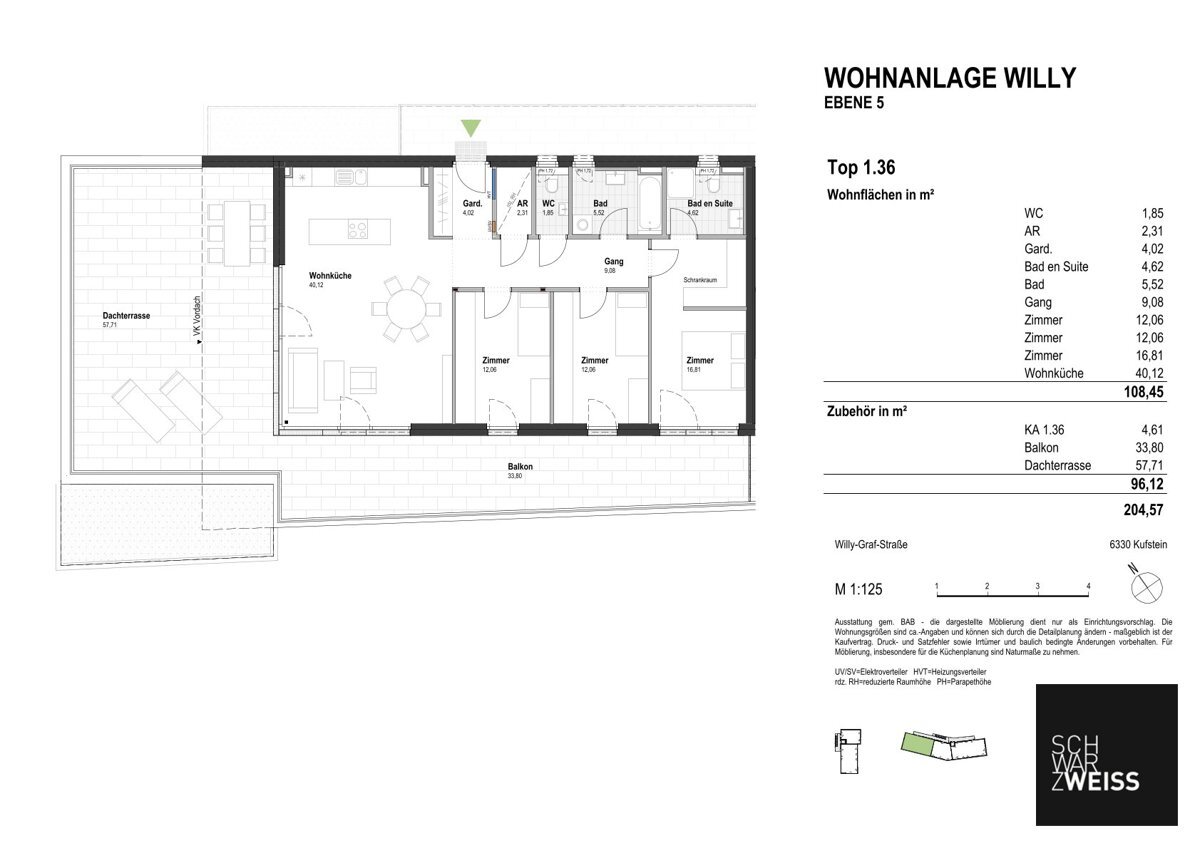 Penthouse zum Kauf 1.100.000 € 4 Zimmer 108,5 m²<br/>Wohnfläche 5.<br/>Geschoss Kufstein 6330