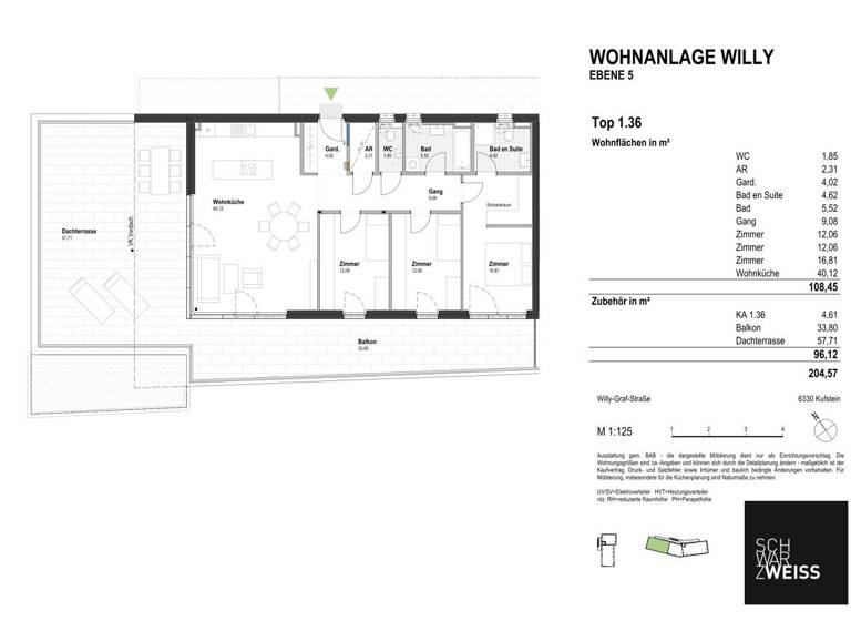 Penthouse zum Kauf - Erstbezug 1.106.000 € 4 Zimmer 108,5 m² 5. Geschoss Kufstein 6330