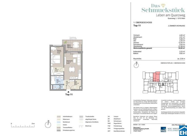 Wohnung zum Kauf - Erstbezug provisionsfrei 369.000 € 2 Zimmer 53,8 m² 1. Geschoss Quarzweg Wien 1210