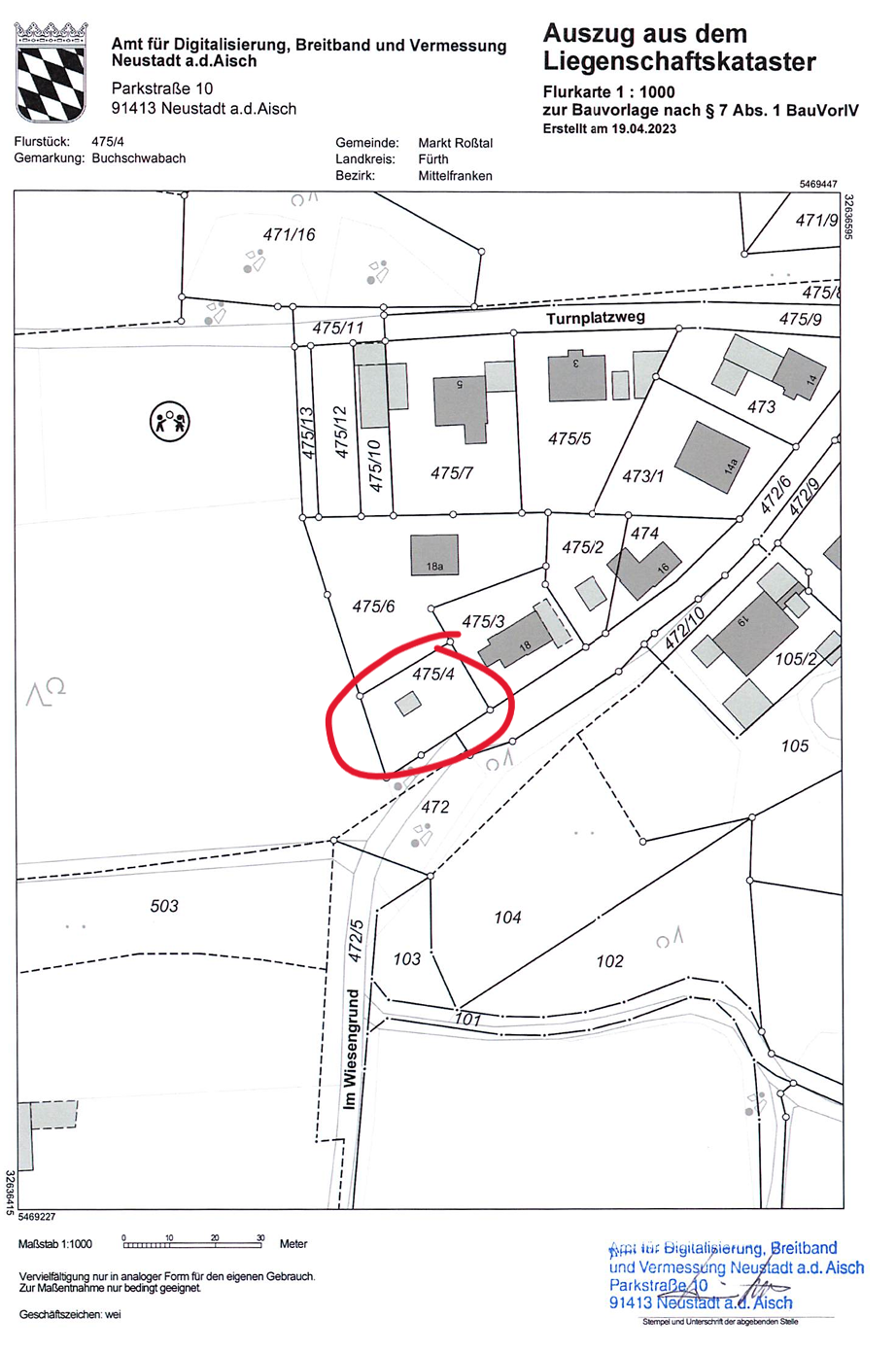 Grundstück zum Kauf provisionsfrei 195.000 € 440 m²<br/>Grundstück Im Wiesengrund Buchschwabach Roßtal 90574