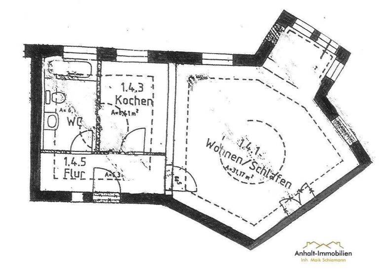 Studio zur Miete 365 € 1 Zimmer 52 m² 1. Geschoss frei ab sofort Walther-Rathenau-Str. 58 Bitterfeld 06749