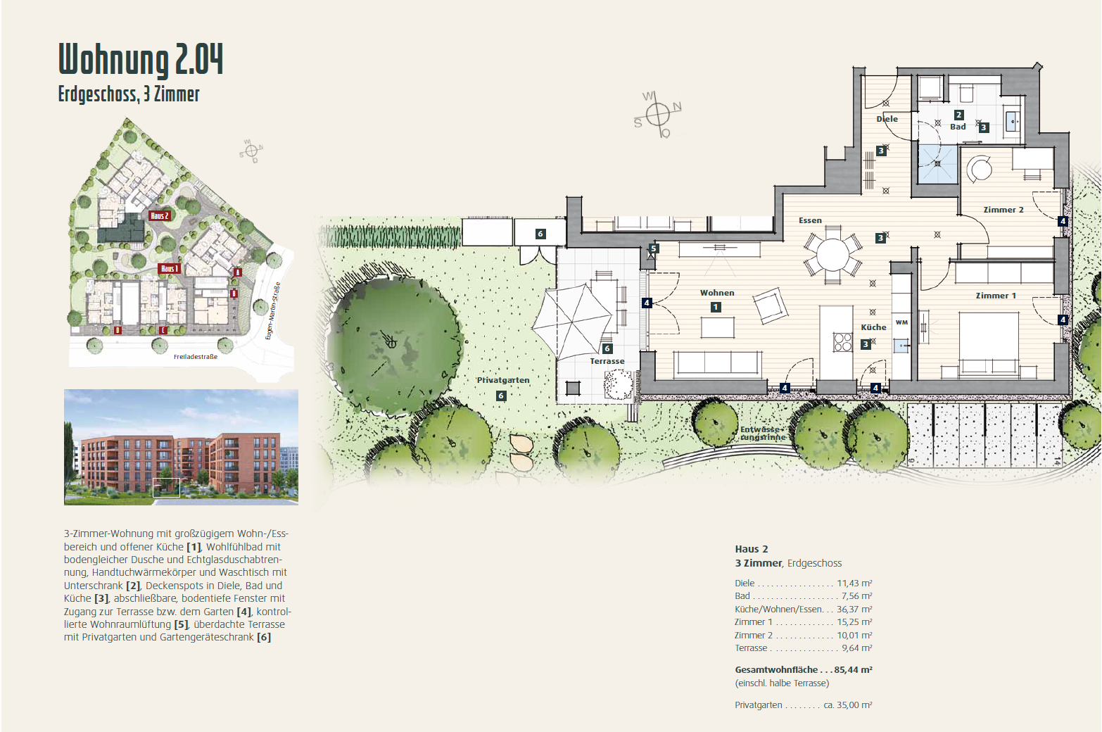 Terrassenwohnung zum Kauf provisionsfrei 731.500 € 2,5 Zimmer 82,2 m²<br/>Wohnfläche EG<br/>Geschoss Eugen-Martin-Straße 19b Brühl - Güterbahnhof Freiburg im Breisgau 79106