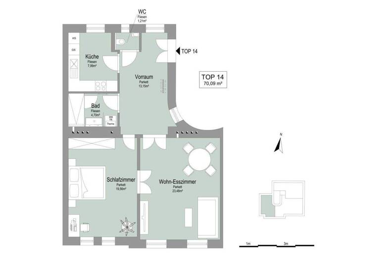 Wohnung zum Kauf - Erstbezug 699.000 € 2,5 Zimmer 70,1 m² 4. Geschoss Wien 1090