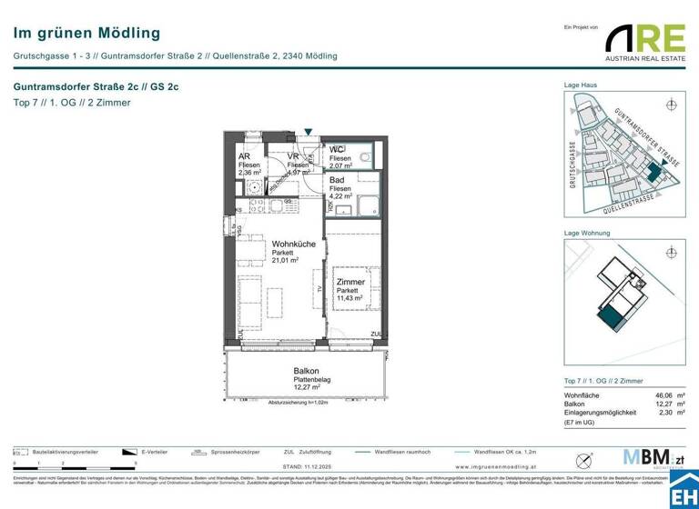 Wohnung zum Kauf - Erstbezug provisionsfrei 280.350 € 2 Zimmer 46,1 m² 1. Geschoss Guntramsdorfer Straße 2c Mödling 2340