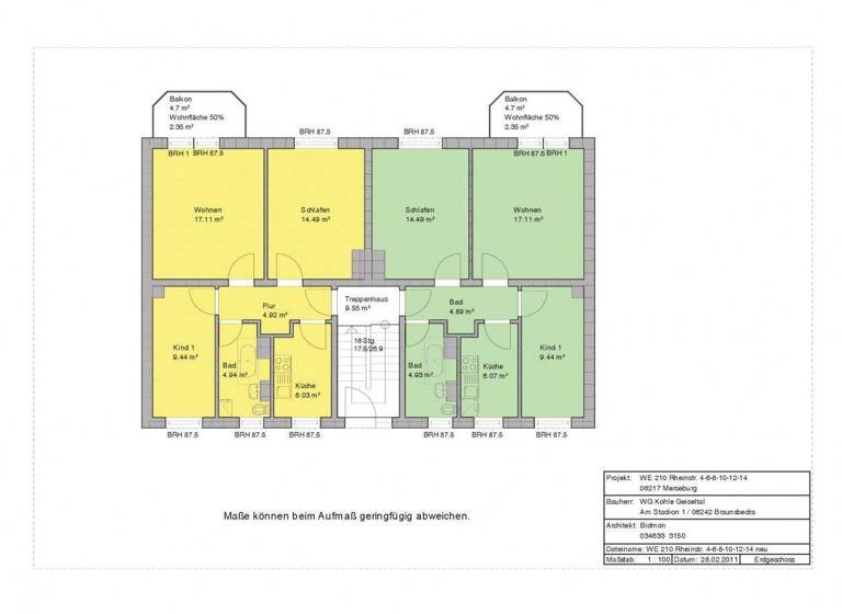Wohnung zur Miete 410 € 3 Zimmer 58,5 m² 2. Geschoss Rheinstr. 4 Merseburg 06217