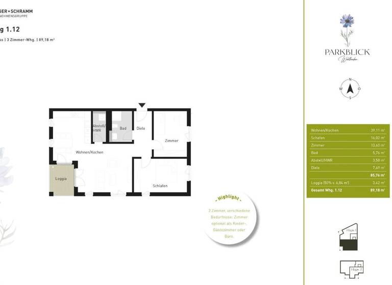 Wohnung zum Kauf - Erstbezug 645.750 € 3 Zimmer 89,2 m² 1. Geschoss Wehlheider Straße 7 Wehlheiden Kassel 34121