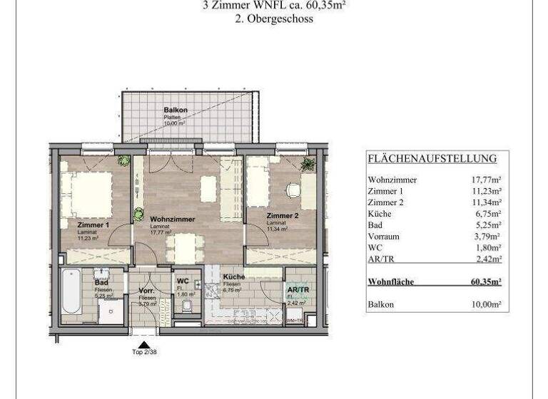 Wohnung zur Miete 929 € 3 Zimmer 60,4 m² 2. Geschoss Unterwaltersdorf 2442