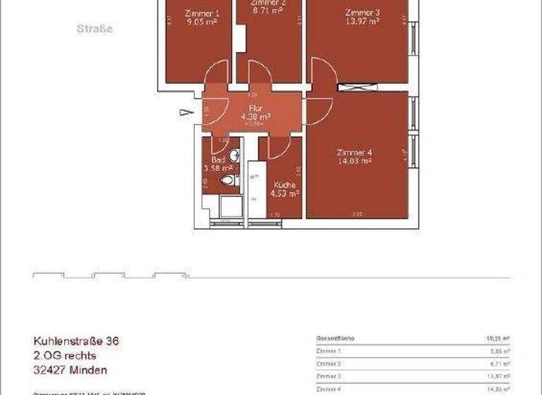 Wohnung zur Miete 615 € 3 Zimmer 57,7 m² frei ab sofort Kuhlenstr. 36 Innenstadt Minden 32427