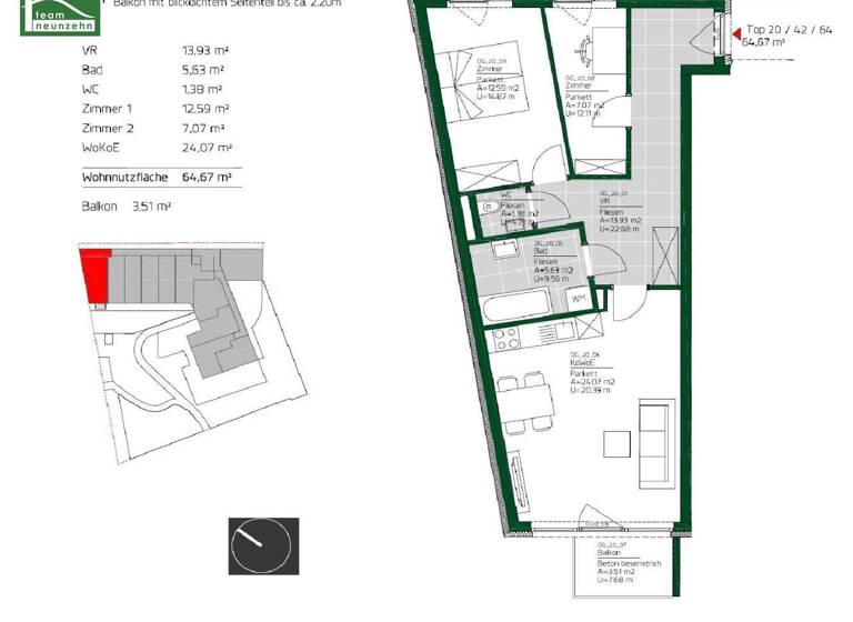 Wohnung zur Miete 572 € 2,5 Zimmer 64,5 m² 2. Geschoss Ungergasse 39 Gries Graz 8020