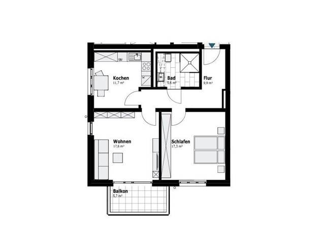 Wohnung zur Miete 918 € 2 Zimmer 65,6 m² 2. Geschoss frei ab 01.12.2026 Dürerstr. Hüttenheim Duisburg 47259
