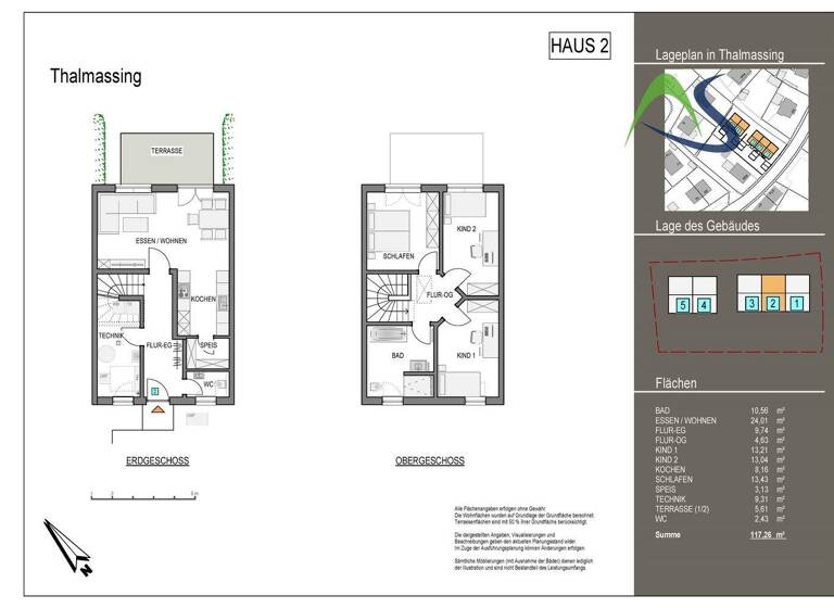 Reihenmittelhaus zum Kauf 555.850 € 4 Zimmer 108 m² 152 m² Grundstück Thalmassing 93107