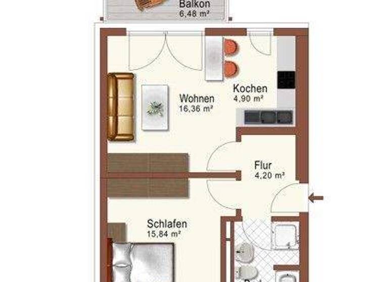Wohnung zur Miete 766 € 2 Zimmer 53 m² 2. Geschoss frei ab 08.03.2026 Binsengarten 18 Hörde Dortmund 44263