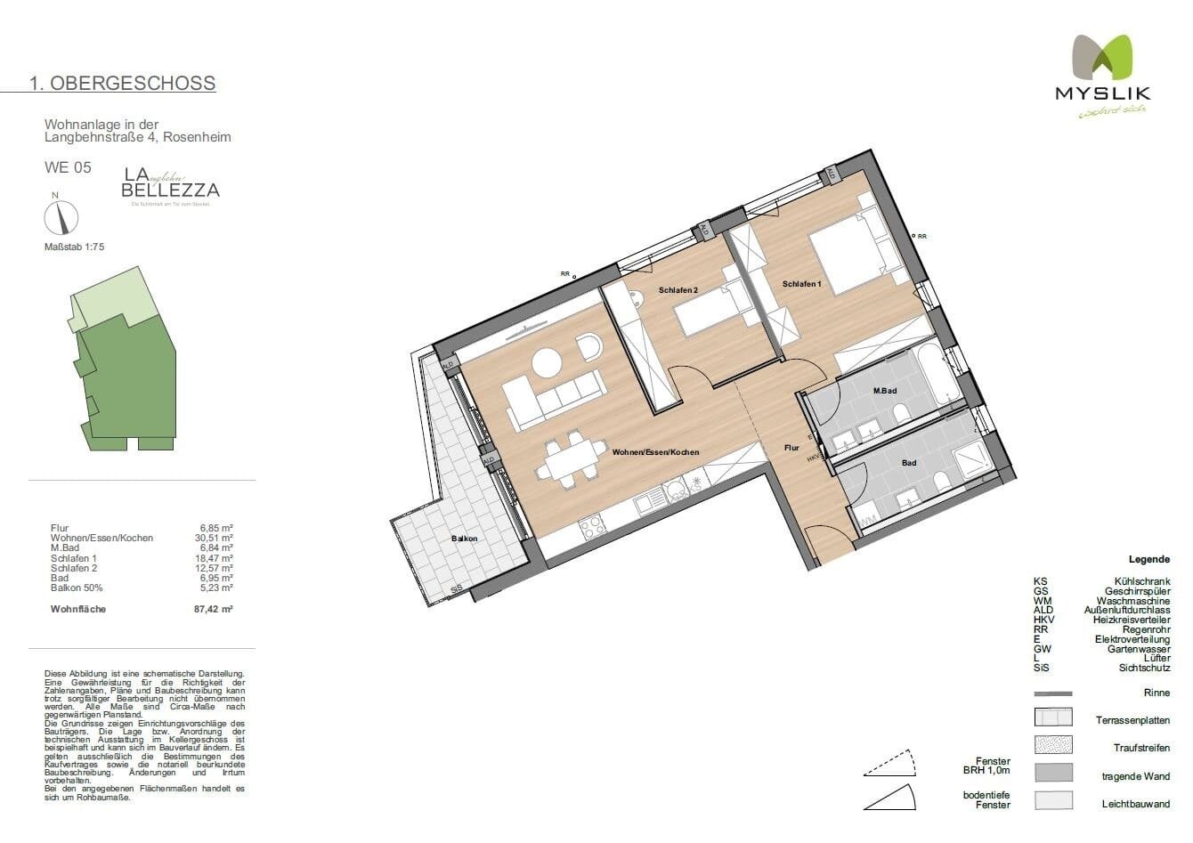 Wohnung zum Kauf provisionsfrei 654.000 € 3 Zimmer 87,4 m²<br/>Wohnfläche 1.<br/>Geschoss Rosenheim 83022