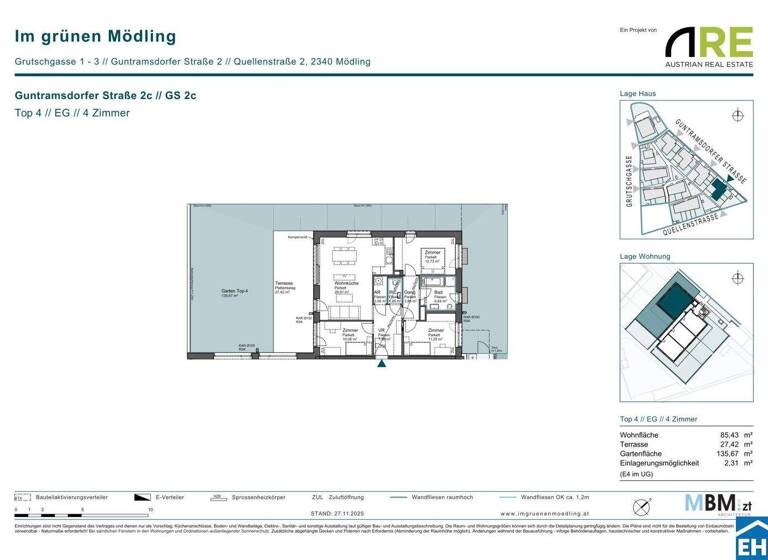 Wohnung zum Kauf - Erstbezug provisionsfrei 493.950 € 4 Zimmer 85,4 m² EG Guntramsdorfer Straße 2c Mödling 2340