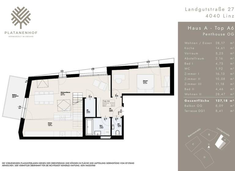 Wohnung zum Kauf - Erstbezug 897.000 € 5 Zimmer 127,2 m² Landgutstraße 27 Urfahr Linz 4040