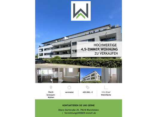 Wohnung zum Kauf 420.000 € 4,5 Zimmer 111,2 m² 1. Geschoss Grenzach Grenzach-Wyhlen 79639