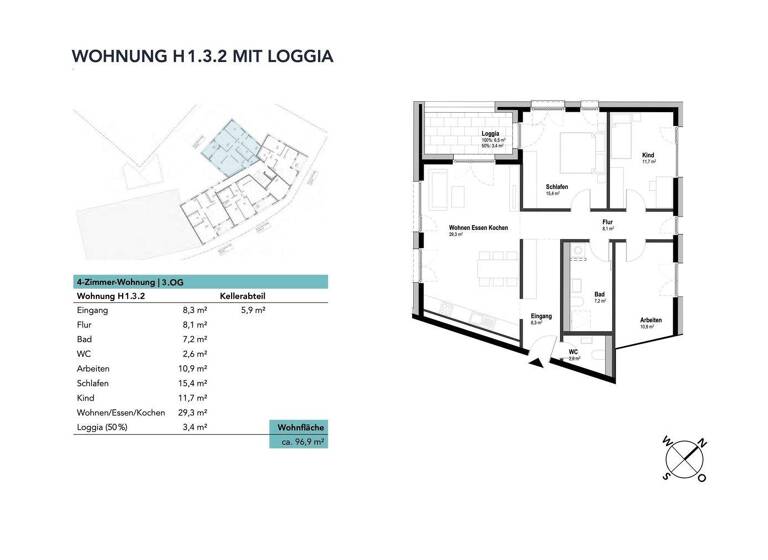 Wohnung zum Kauf - Erstbezug 562.020 € 4 Zimmer 96,9 m² 3. Geschoss Ludwigsfeld Neu-Ulm 89231