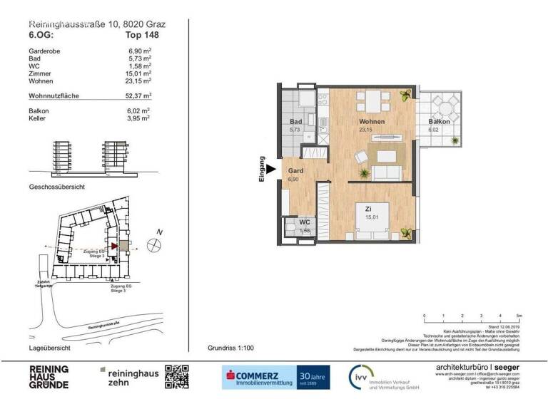 Wohnung zur Miete 610 € 2 Zimmer 52,4 m² 6. Geschoss Eggenberg Graz,14.Bez.:Eggenberg 8020