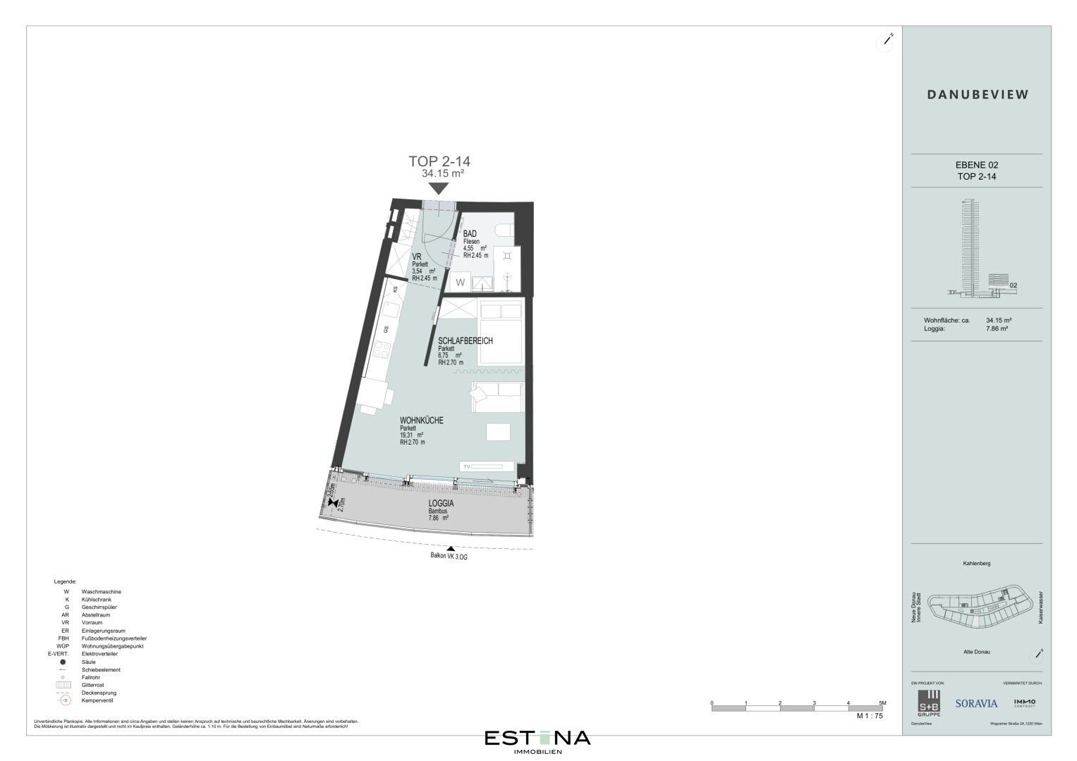 Wohnung zur Miete 694 € 1 Zimmer 34,2 m²<br/>Wohnfläche 2.<br/>Geschoss Wagramer Straße Wien 1220