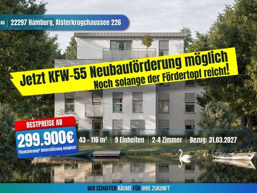 Penthouse zum Kauf - Erstbezug provisionsfrei als Kapitalanlage geeignet 879.900 € 4 Zimmer 116 m² Alsterkrugchaussee 226 Alsterdorf Hamburg 22297